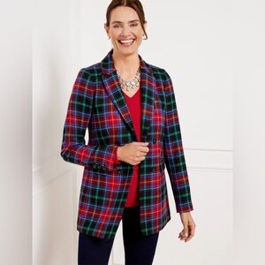 Talbots Red Plaid Wool Blend Blazer Holiday Tartan Jacket Petite 4P